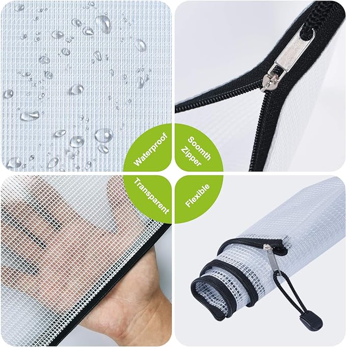 6PCS Mesh Zipper Pouch Bags: A6 Clear Zipper Pouches for Classroom, Black | 9.25×4.25 Inch Plastic Mesh Bag Document Pouch, Waterproof Organizing Pouch for for School Office Supplie, Travel Storage