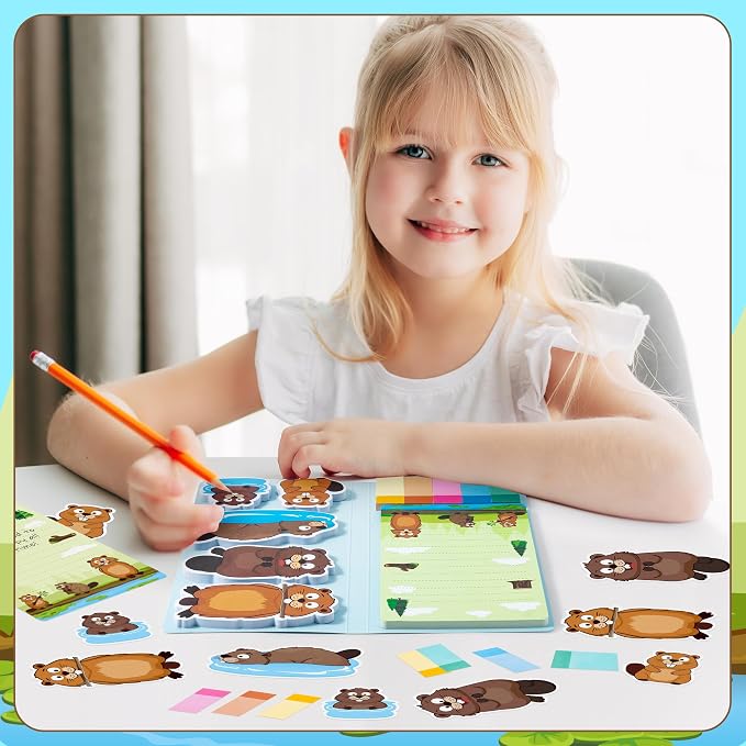 B1ykin Sticky Notes Set - 550 Sheets Memo Writing Pad Beaver Design | Self-Stick Notes Pages, Teacher Appreciation Gift, School Office Supplies, I Just Really Like Beaver Design