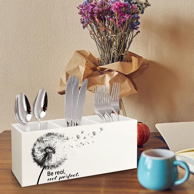 Dandelion Motivational Decorative Pencil Holder for Desk, Be Real Not Perfect Wooden Pen Pencil Holder, Motivational Gifts for Women Men, Motivation Decor for Home Room Office