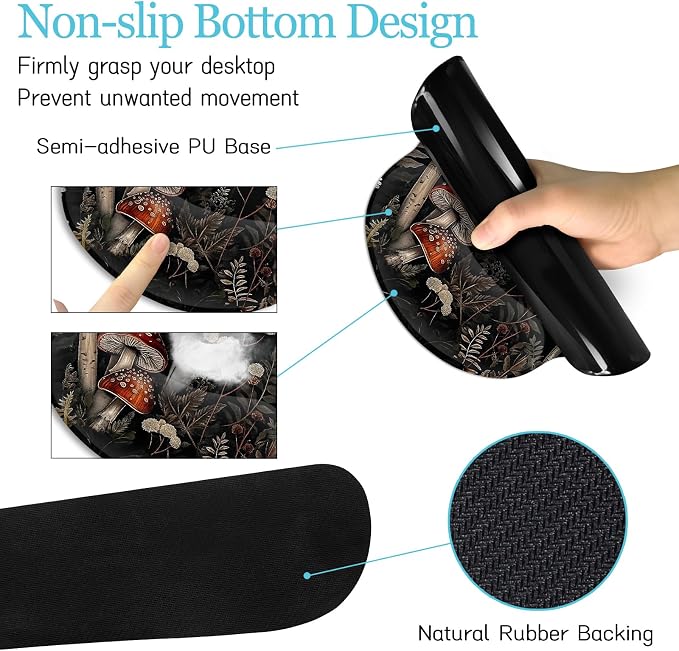 LIMKRIAN Mushroom Mouse Pad Set Large Desk Matt for Desktop Decor | Ergonomic Mouse Pad Wrist Rest, Gaming Computer Mat Keyboard Wrist Support, Coaster, Home Office Desk Accessories Supplies