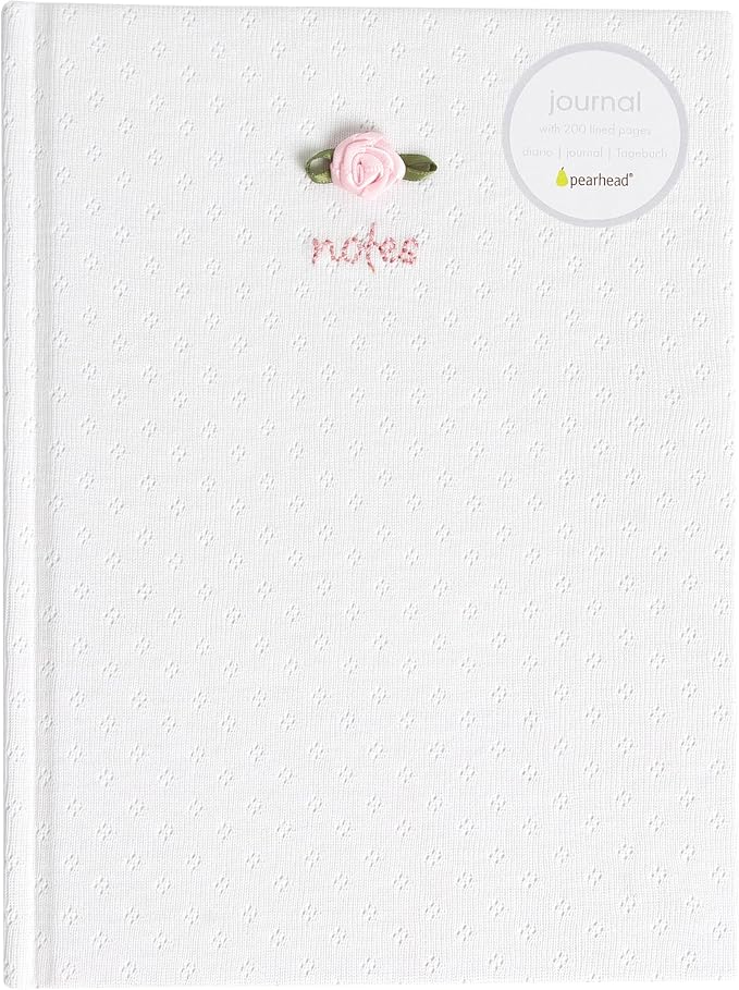 Pearhead Fabric Hardcover Journal Notebook 6x8 – Pointelle Embroidered College-Ruled Writing Journal with 200 Lined Pages, Pink