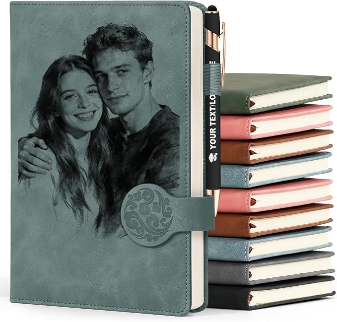 ENOMY Personalized Notebook & 10 PC Pens Set Custom Notebook 200 Pages A5 Leather Journal for Men Women Hardcover Notebooks for Office College Graduation New Year Gifts, Blue