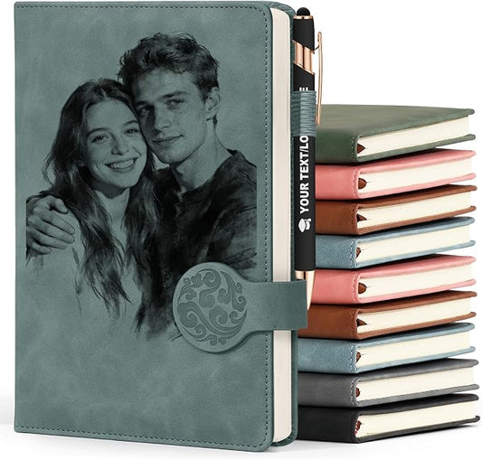 ENOMY Personalized Notebook & 10 PC Pens Set Custom Notebook 200 Pages A5 Leather Journal for Men Women Hardcover Notebooks for Office College Graduation New Year Gifts, Blue