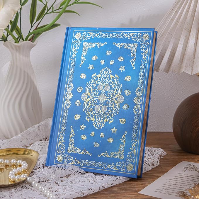 Hardcover Lined Journal - 224 Pages 100GSM Thick A5 Notebook with Gilded Edges & Gold Foil, Celestial Ocean Shells Mystic Diary for Women, Dream Journal