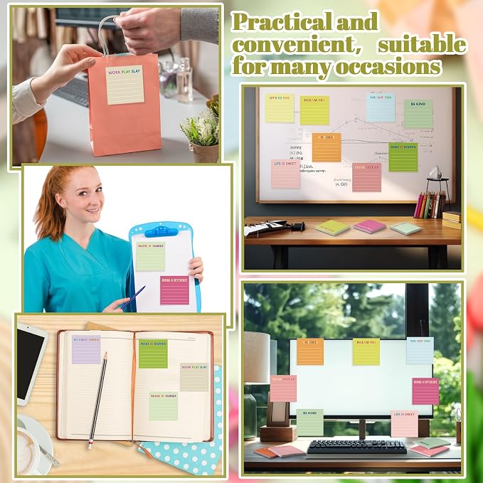 Yinder 24 Pcs Inspirational Sticky Notes, Back to School Supplies, Cute Motivational Sticky Notes Pad Employee Appreciation Gifts Bulk for Teacher Coworker Office 3 x 3'' (Inspirational,Macaroon)