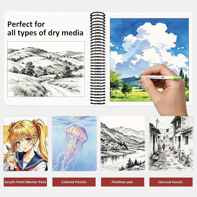 Hardcover Sketchbook,7.2"x8.3"Spiral Bound Drawing Pad,Red Grid | 150gsm(92lb)Acid-Free Thick Paper,Blank Art Journal for Adults,Artists&Beginners,Ideal for Sketching,Doodling and Mixed Media
