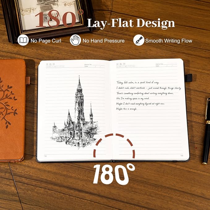 CAGIE Leather Bound Journal for Men & Women, A5 Lined Notebook with 320 Numbered Pages, 100 GSM Thick Paper, Lay Flat Hardcover Journal for Writing, Work, Travel & Daily Use (Brown)