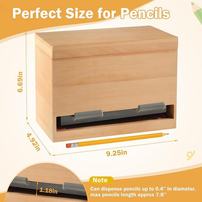 Pencil Dispenser for Classroom, Wooden Pencil Holder, Classroom Teacher Must Have, Pencils Straws Organization & Storage for Classroom Office Kitchen Restaurant (Wood color)