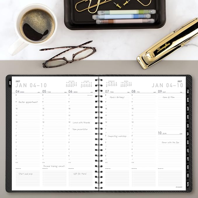 AT-A-GLANCE 2027 Appointment Book Planner, Weekly & Monthly, 8.25" x 11", Half-Hourly, Contemporary, Charcoal (70950X4527)