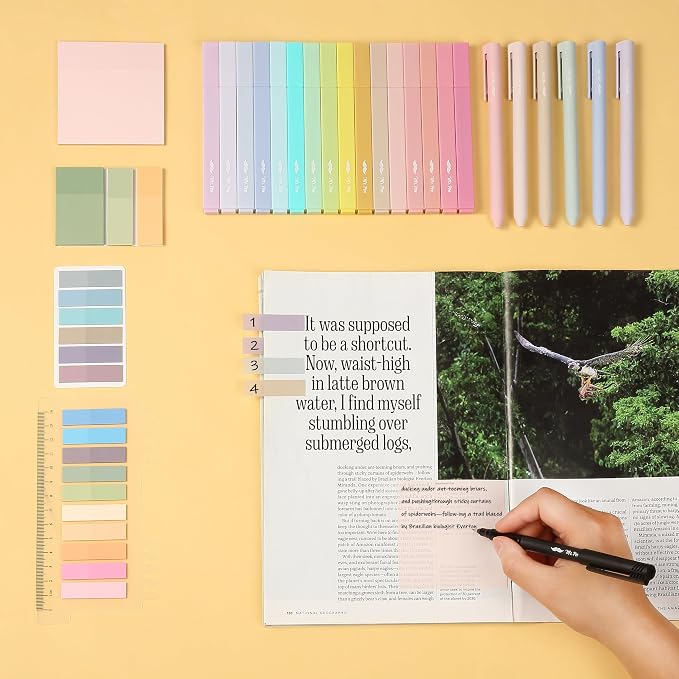 Mr. Pen- Aesthetic Book Annotation Kit, 16 No Bleed Aesthetic Highlighters | 6 Colored Ink Gel Pens, 700 Sheets Transparent Sticky Notes & Tabs for Study, Bible Journaling, Planner, Office Supplies
