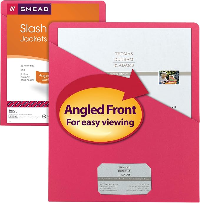Smead Slash Jacket, Letter Size, Red, 25 per Pack (75433)