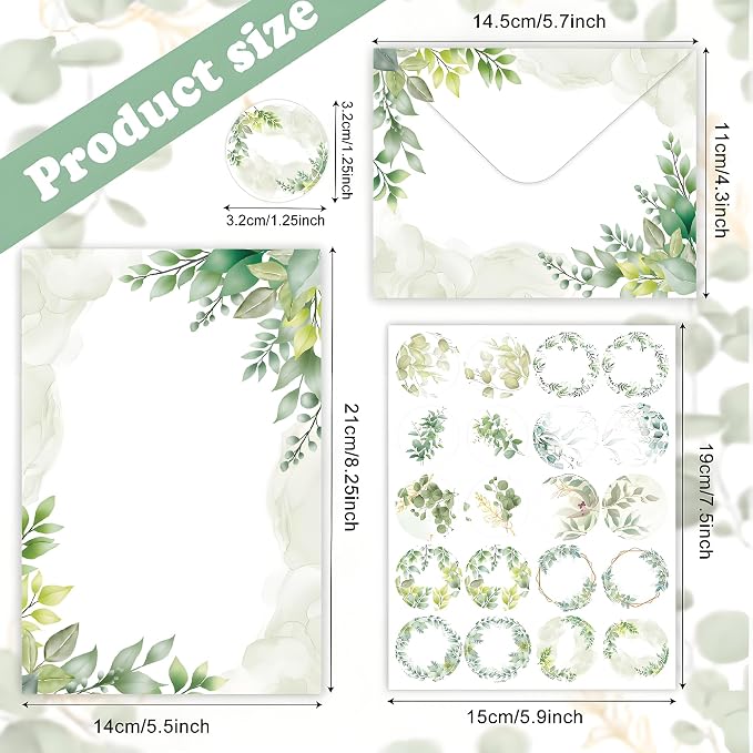 FUNCLASS 160 Pcs Leaf Stationery Set Letter and Envelopes | 50 Unlined Stationery Paper and 50 Matching Envelopes , 5.5 x 8.25 Inches Letter Writing Stationery for Home, Office, School