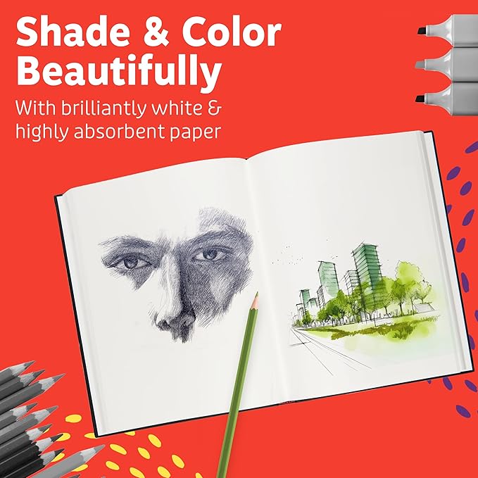 Artlicious Hardcover Sketch Book 2 Pack, 5.5" x 8" Black Drawing Books, 110 Sheets Each, 120 GSM Acid-Free Paper, Hardbound Sketchbooks for Pencil, Graphite, Charcoal & Pen