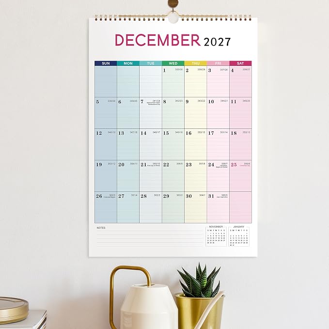 2027 Calendar - 2027 Wall Calendar, 12" x 17" | January 2027 - December 2027, 12 Monthly Calendar with Thick Paper, Hanging Hook - Colorful Lump