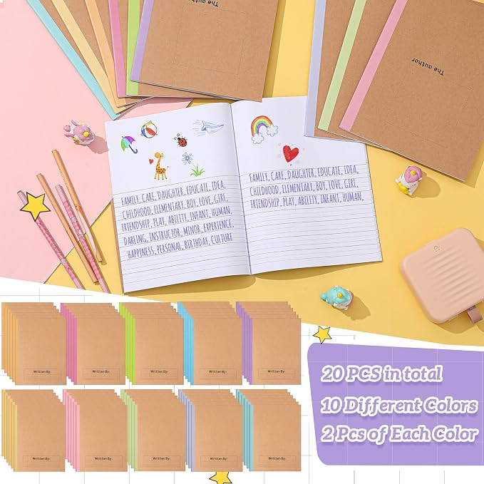 Henoyso 20 Pack Primary Composition Notebook, 9-3/4" x 7-1/2", Kids Primary Journal, K-2 Writing Notebook for Kids Student Draw Write Story Journal Half Blank Books(Colorful Macaron)