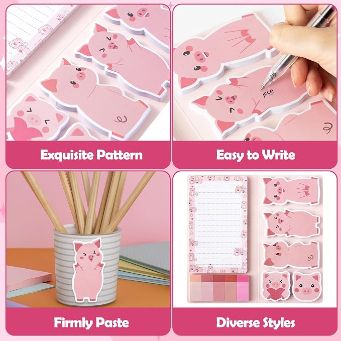 B1ykin Sticky Notes Set - 550 Sheets Memo Writing Pad Pink Piggy Design | Self-Stick Notes Pages, Teacher Appreciation Gift, School Office Supplies, I Just Really Like Piggy Design