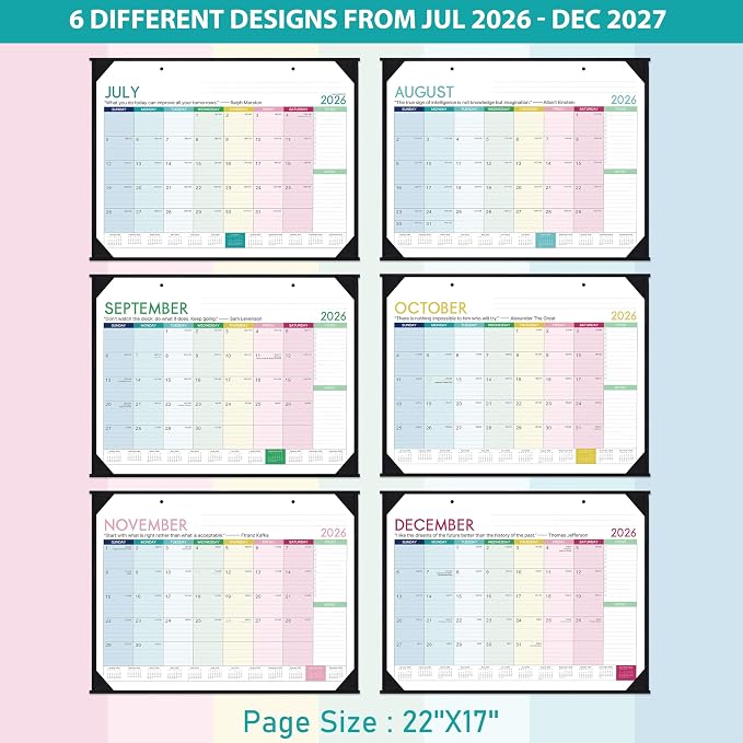 Desk Calendar 2026-2027 -18 Monthly Large Desk Calendar 2026-2027, 22" x 17", Jul. 2026 - Dec. 2027, Corner Protector, Large Ruled Blocks - Colorful Lump