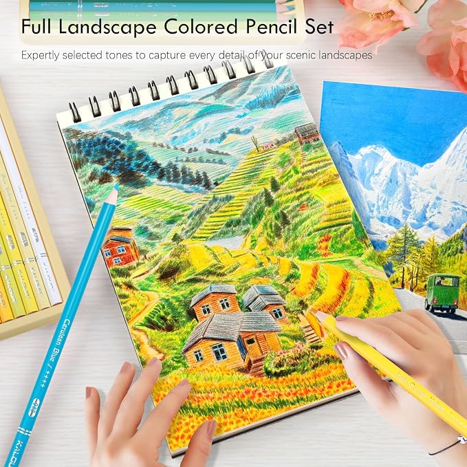 KALOUR PDAS 36-piece Yellow Landscape Colored Pencil Set, Pre-sharpened Wooden Colored Pencils for Adults Artists Beginners Coloring Books Drawing & Sketching