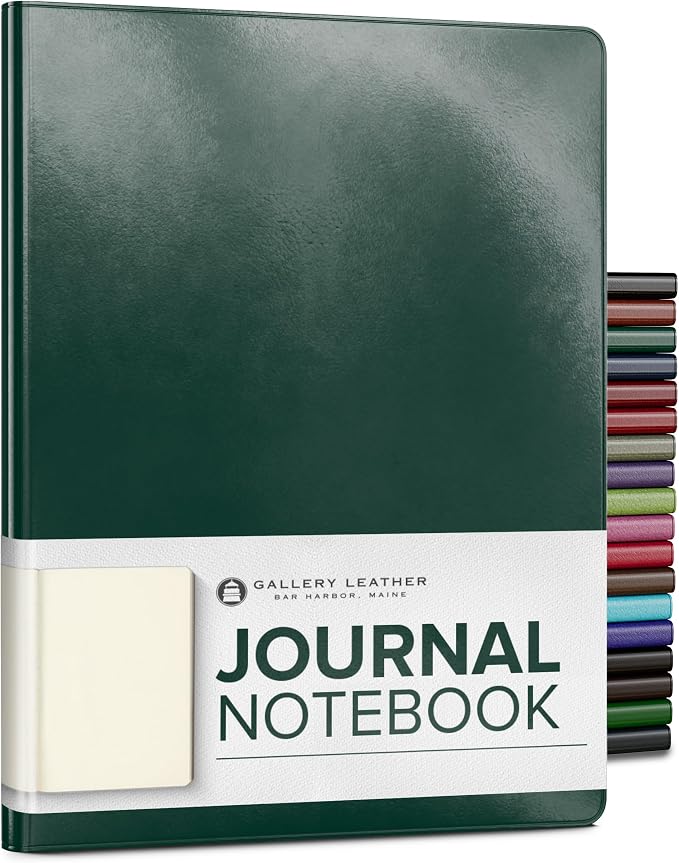 Gallery Leather Journal Notebook - 192 Pages, Softcover, For Men and Women | For Writing, Work & Travel, Handcrafted - Acadia Green - 9.75 x 7.5, Large Blank