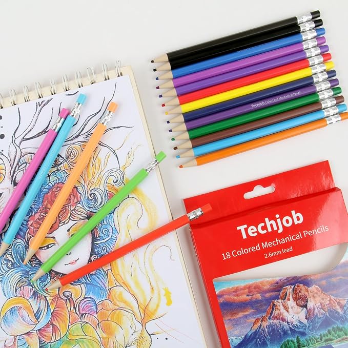 Colored Mechanical Pencil 2.6mm for Coloring and Drawing, Mechanical Colored Pencils, 18pcs