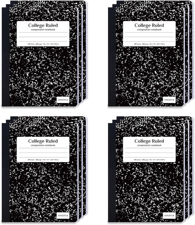 ONAVIA Composition Notebook College Ruled Bulk, 200 Pages | 100 Sheets, 9.75 x 7.5 in, Marble Composition Books Bulk, Durable Comp Book, Notebooks for School, Classroom