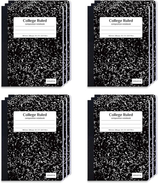 ONAVIA Composition Notebook College Ruled Bulk, 200 Pages | 100 Sheets, 9.75 x 7.5 in, Marble Composition Books Bulk, Durable Comp Book, Notebooks for School, Classroom