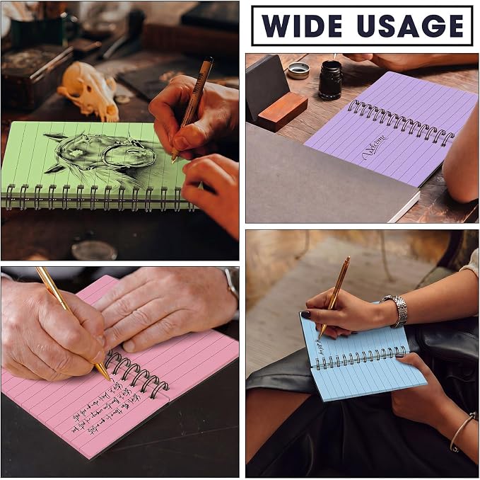 Jutom 10 Pcs Small Spiral Notebooks Memo Pads 3x5 Bulk Small Pocket Notepads Back to School Supplies Mini Notebook with Lined Mini Journals for Office & Work, 120 Pages (Black Cover 5 Color Page)