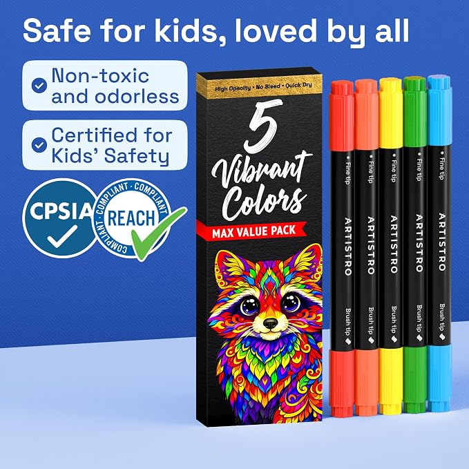ARTISTRO 5 Acrylic Paint Markers - Paint Pens for Drawing - For Fabric, Rock, Glass, Wood, Molds - Arts & Crafts Gift for Adults, Teens, Kids, Classroom Must Haves & School Supplies