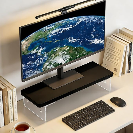 Computer Monitor Stands, Wood & Acrylic Computer Monitor Stand, Desk Monitor Stand Underneath Storage For Office, Home, School Supplies, 15.7" L (Black)