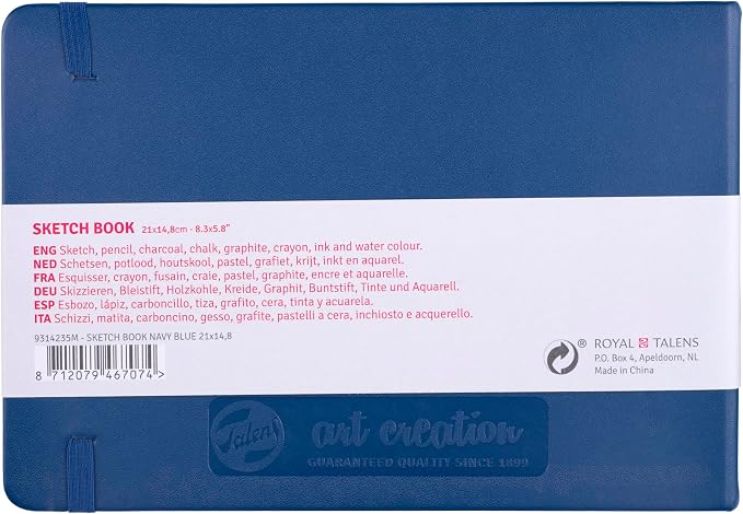 Talens Japan T9314-235M 452426 Art Creation Sketchbook, Drawing Notebook, 8.3 x 5.9 inches (21 x 15 cm), Navy Blue
