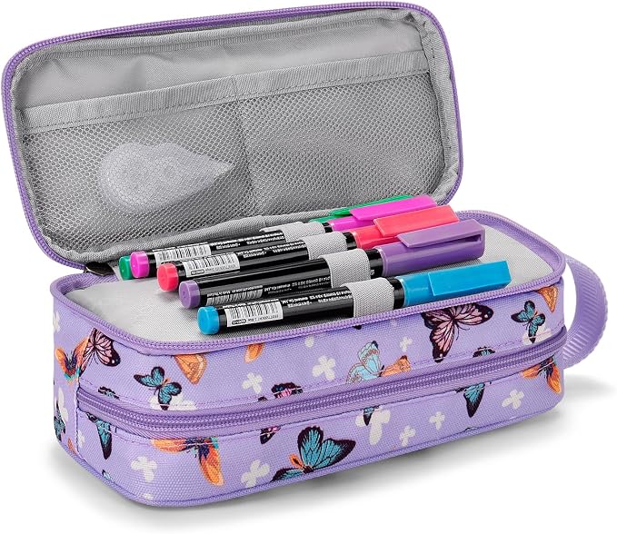 Choco Mocha Girls Pencil Case for Kids, Soft Large Zipper Pencil Pouch for Kids with 2 Compartments Girls Pencil Case for School Butterfly Pencil Bag, Purple