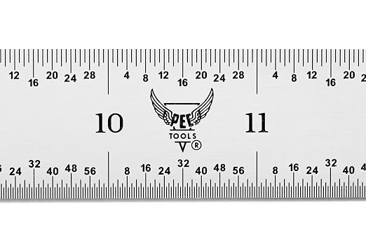 PEC Tools Rigid Metal Ruler, 12"/300mm High-Precision Steel Rule with Satin Chrome Finish, English & Metric Graduation (1/32", 1/64", 0.5mm, 1.0mm), Fully Hardened and Tempered, Made in USA