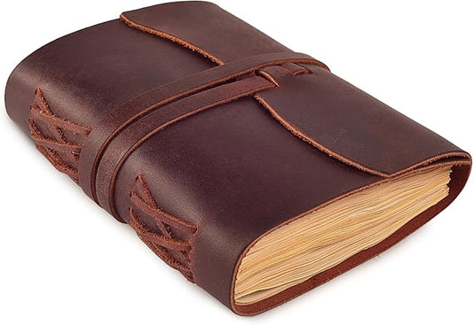 LEATHER VILLAGE Leather Bound Journal - Fuchsia Brown, 7"X5", 220 Pages - Vintage Blank Paper Diary for Writing, Drawing, Sketchbook, and Travel Notebook - Ideal for Women and Men