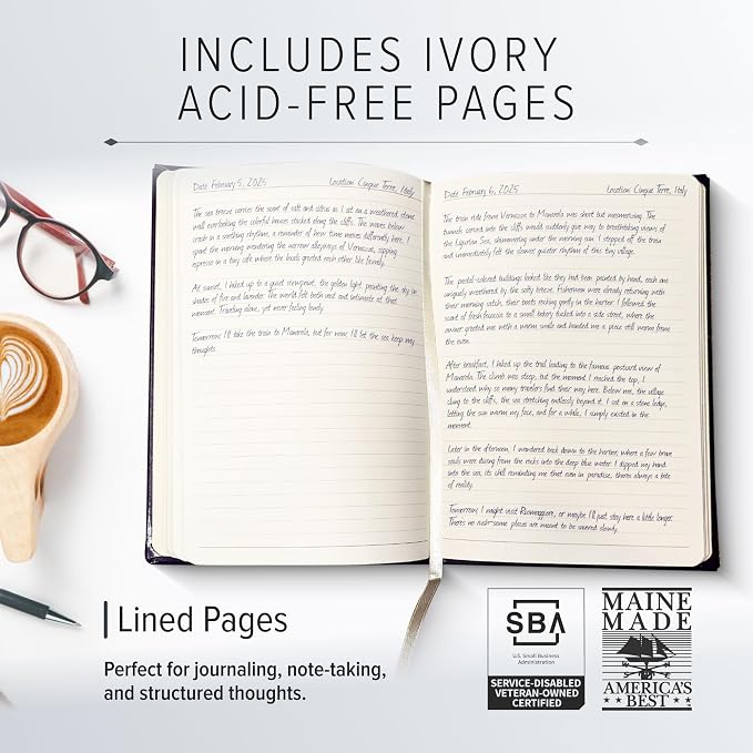 Gallery Leather Journal - Crafted in Maine, USA - Softcover, For Men and Women, For Writing, Work & Travel, 192 Lined Pages - A Safe Space for Your Thoughts - Acadia Tan, 8x5.5, Desk Lined