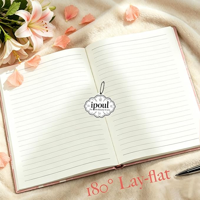 Floral Journal for women, Hardcover Notebook, A5, 6x8, Ruled Pages, Lay Flat, Pretty Journal, Lily Flower, Pink, can be Reading Journal, Writing Notebook, Self Love Journal, Personal Journal
