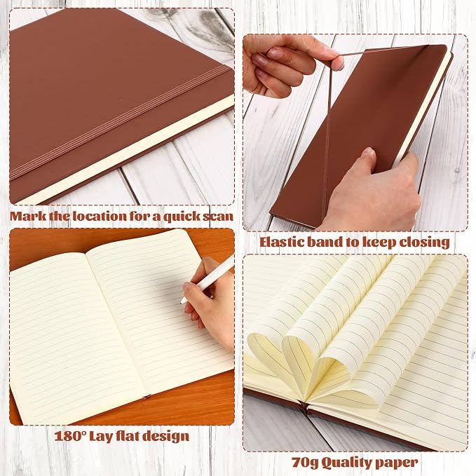 Honoson 20 Pack A5 Lined Journal Notebooks Hardcover Executive Notebook 5.5" x 8.3" PU Leather Wide Ruled Journals Bulk 160 Pages for Back to School Supplies Office Business Home (Black,Navy,Brown)