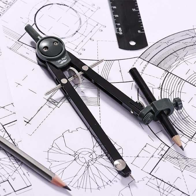 Mr. Pen- Metal Geometry Compass, Center-Wheel Design | Precision Drafting Compass with Pencil for School & Technical Drawing, Draws Circles up to 11 Inches Diameter
