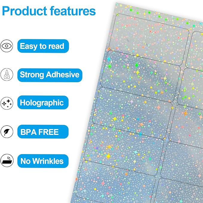 Shipping Labels Stickers, 2"×4" Printable Holographic Mailing Labels for Laser/Inkjet Printing- Matte Holographic Star- 8.5"×11"- 20 Sheet