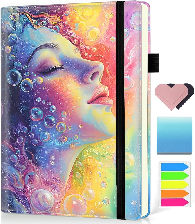 Hardcover Executive Notebooks, A5 PU Leather Lined Journal Notebook, 200 Pages Thick Paper Subject Notebooks for School,Work,Home Writing Business Notebook, Diary Book ，Shower Joy Woman