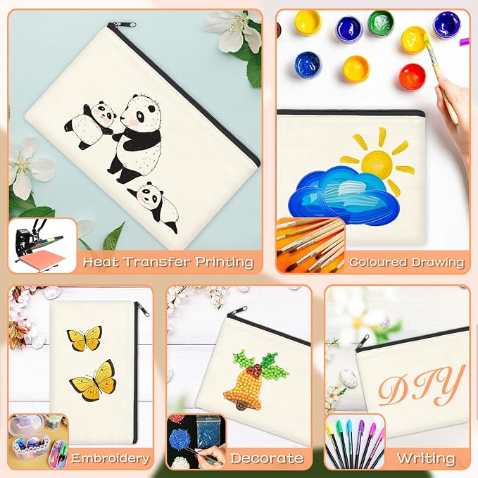 ZeeDix Canvas Zipper Pouch Bulk – 8.3 x 5 Inches Cotton Canvas Pouches with Zipper, Canvas Pencil Pouch, Makeup Bags Bulk for Travel Cosmetic Toiletry, Multipurpose Zipper Pouch for DIY Craft Storage