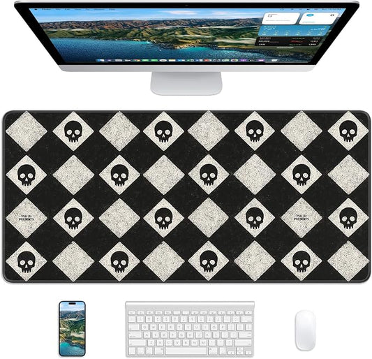 XL Gaming Mouse Pad, 31.5x15.7'' Large Desk Mat with Anti-Slip Rubber Base & Stitched Edges for Gaming, Office, Home, Cute Skulls
