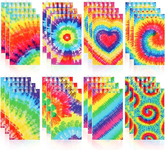 24 PCS Mini Tie Dye Notebooks Small Spiral Notebook Mini Journal Pocket Notebook for Party Supplies Mini Notebooks Bulk for Tie Dye Party Gift Classroom Rewards