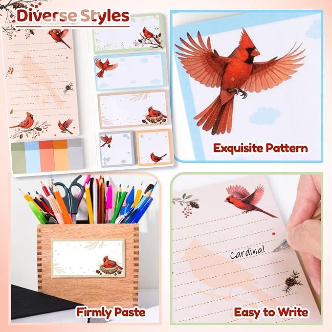 B1ykin Sticky Notes Set - 550 Sheets Memo Writing Pad Cardinal Design | Self-Stick Notes Pages, Teacher Appreciation Gift, School Office Supplies, I Just Really Like Cardinal Design