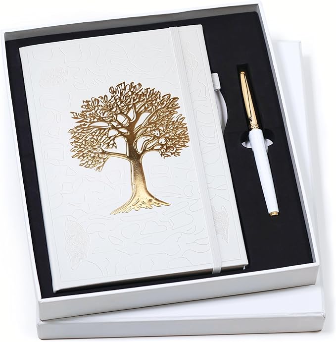 Veway Premium Tree of Life Journal and Pen Set for Women (Breathe) | 224-Page Hardcover Notebook, Elegant Gift Box & Refillable Gold Pen | A5 Aesthetic Writing Journal & Inspirational Gift