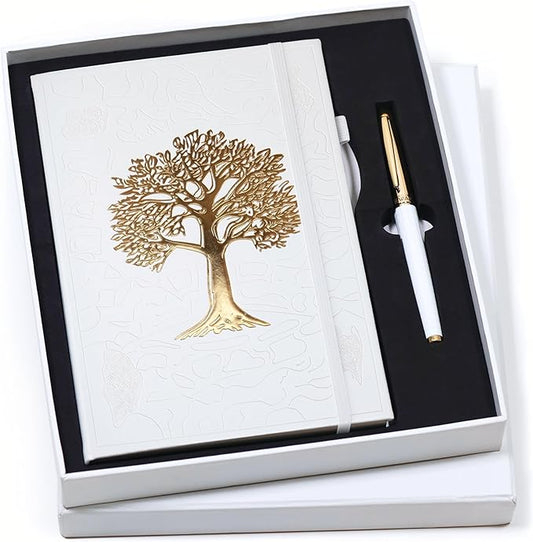 Veway Premium Tree of Life Journal and Pen Set for Women (Breathe) | 224-Page Hardcover Notebook, Elegant Gift Box & Refillable Gold Pen | A5 Aesthetic Writing Journal & Inspirational Gift
