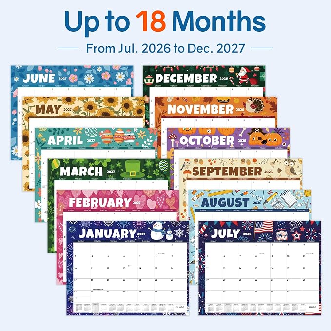 SUNEE Desk Calendar 2026 Large 22x17 from July 2026 to December 2027, Extra Large Desktop Monthly Calendar Pad 18 Months For Teacher or Office, Desk Top, Seasonal