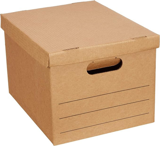 Amazon Basics Moving and Storage Boxes with Handles and Lift-Off Lids, File Storage, Collapsible, 15x10x12 in, Brown, 20-Pack