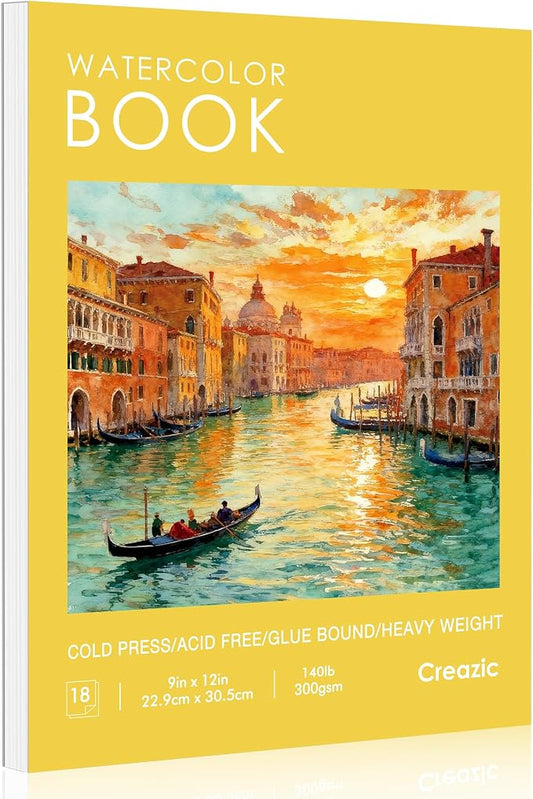 Watercolor Paper Pad, 9"x12" Water Color Paper, 140lb/300gsm, 18 Sheets - Artist Grade for Watercolor, Painting & Mixed Media - Watercolor Sketchbook Journal & Drawing Pad for Adults & Kids, Yellow