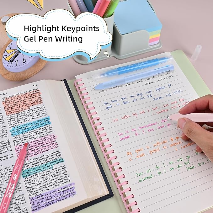 10 Pcs Aesthetic Highlighters and Gel Pens Set - 8 Colors Dual Tip Pastel Highlighters (Chisel & Fine Tips) & 2 Pcs 3-in-1 Multicolor Gel Pens for Journaling, School Supplies, Textbooks