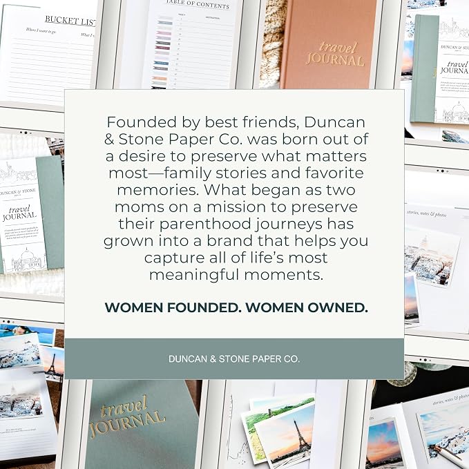 DUNCAN & STONE PAPER CO. Travel Journals - Elegant Journaling Notebook To Record All Your Travel Adventures Up To 15 Trips (Sage Green,110 Page)